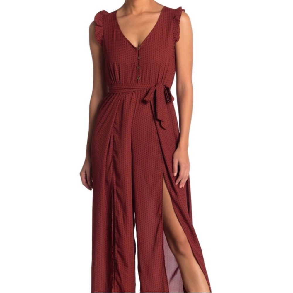 Kenedik Rust And Black Patterned Split Leg Jumpsuit Size Medium